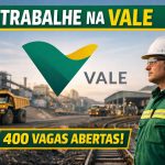 Trabalhe na Vale! Empresa recruta pessoas de nível médio, técnico e superior em áreas como manutenção, operação e tecnologia, com 400 vagas imediatas em 6 estados, salários de até R$ 10 mil e inscrições 100% online